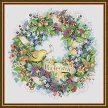 Welcome Birds and Berries Wreath Vintage Counted Cross Stitch PDF Patter - £3.83 GBP