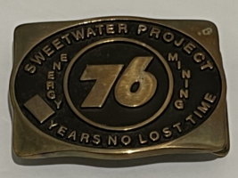 76 Energy Mining Sweetwater Project 0 Lost Time Brass Belt Buckle Vintage 1982 - £18.71 GBP