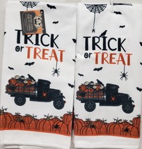 2 Same Microfiber TOWELS(15&quot;x25&quot;)HALLOWEEN,TRUCK With Pumpkins,Trick Or Treat,Gr - £8.69 GBP