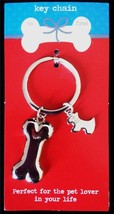 Dog Bone and Puppy Key Ring  chain Pup Pet Silver Stocking Stuffer NEW - £4.67 GBP