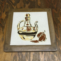 Vintage square trivet ceramic tile center with cruet pattern made in Italy  - $19.75