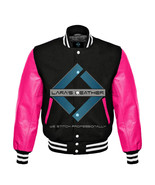  American Letterman College Varsity Jacket &amp; Real Hot Pink Leather Sleev... - £74.94 GBP