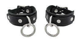 Zeckos Pair of Black Leather Wrist Restraints Chrome O Rings and Buckles - £12.90 GBP