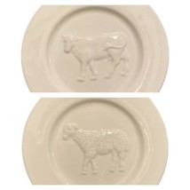 BonJour Salad Plates Farm Animal 1-Cow 1-Sheep Embossed La Fromagerie Ch... - $23.76