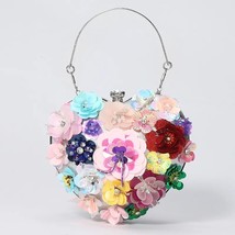 Colorful  Applique Decor Clutch Bag Heart Shape Banquet Bag Laser Sequins Handba - £77.99 GBP