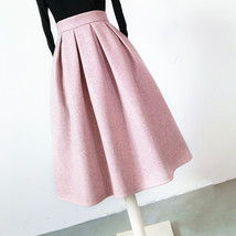 Winter Pink Midi Pleated Skirt Women Custom Plus Size Midi Woolen Party Skirt image 3