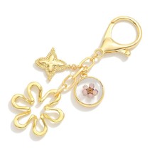 Gold Open Flower Keyring Keychain Bag Charm - $14.85