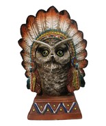 Native American Indian Great Horned Owl Chief With Roach Headdress Figurine - $39.99