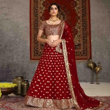 Net Lehenga Choli Red Wedding Wear Sequins Embroidered - £81.57 GBP