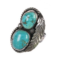 sz8 Vintage Native American sterling two turquoise ring - £105.84 GBP