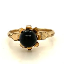 Vintage 12K Gold Filled Coro Faux Black Pearl Round Floral Solitaire Ring 6 1/2 - £35.72 GBP