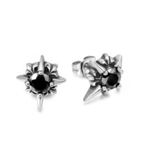 Mens Unisex Stainless Steel Black CZ Stud Earrings Punk Gothic Rock Jewelry 2Pcs - £11.06 GBP