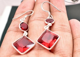 925 Sterling Silver Ruby Quartz Gemstone Handmade Earring Her Wedding Wear Gift - £28.69 GBP