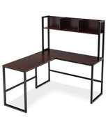 Reversible L-Shaped Corner Desk with Storage Bookshelf-Dark Brown - Colo... - $4,169.24 MXN