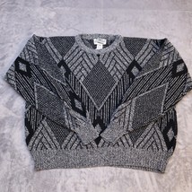 Expressions Sweater Mens Medium Black Pullover Crew Neck Gray Banded Waist - £20.75 GBP