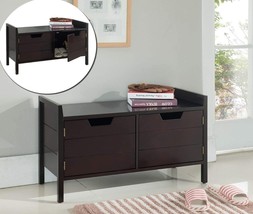 Espresso Wood Storage Bench With Doors From Kings Brand Furniture - £124.35 GBP