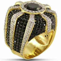 Men's 4Ct Black & White Simulated Diamond Ring 14k Yellow Gold Plated 925 Silver - £122.62 GBP