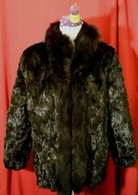 Sculptured Sheared Mink &amp; Fox Tuxedo Collar Trim Fur Jacket Women’s S Black - £89.97 GBP
