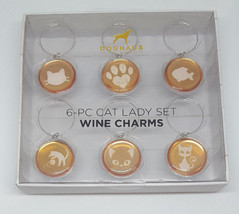 Cat Lady Wine Charms Set 6 Piece Doghaus NEW Home Decor 2017 Pet Animal Cute - £7.82 GBP