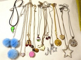 Lot of 13 silver & gold tone metal pendants & chain necklaces heart star locket - $24.75