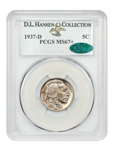 1937-D 5C PCGS/CAC MS67+ Ex: D.L. Hansen - £2,448.35 GBP
