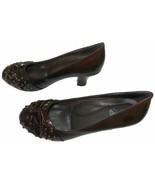 TDB Leather Women Shoes W/ Bow &amp; Encrusted Metal Studs Size 8 Color Coffee - $89.92 CAD
