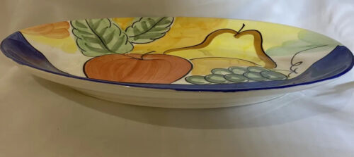 Bella Ceramica ALFRESCO Oval Serving Platter Hand Painted Fruits 14 3/4”D - $48.51