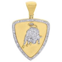 10K Solid Yellow Gold Natural Real Diamond Medallion Lamborghini Bull Pendant Pa - £780.27 GBP