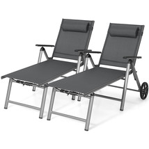 2 Pcs Patio Lounge Chair W/ Wheels 7-Position Chaise Lounge Chair Aluminum Frame - £283.71 GBP
