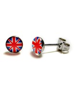STAINLESS STEEL POST EARRINGS BRITISH FLAG 8mm Tiny Union Jack Stud Pair... - $148.39 MXN