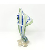 Hand Blown Glass Vase Cornucopia Shaped Blue Green White Gold Latticino ... - £65.67 GBP