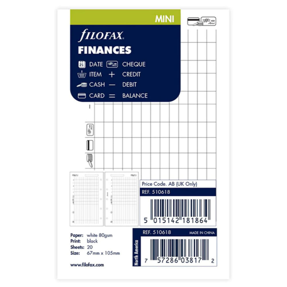 Filofax Filofax Mini Finances Refill 20pk (White) - $32.56