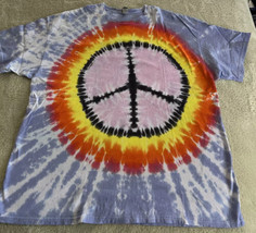 Gildan Men’s Purple Pink Orange Black Peace Sign Tie Dye Short Sleeve Sh... - £17.21 GBP