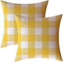 Set Of 2 Lemon Yellow And White Farmhouse Buffalo Check Plaid, 16 X 16 Inches - £23.08 GBP