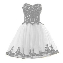 Kivary Short Ivory Tulle Vintage Black Lace Gothic Prom Homecoming Cocktail Dres - £93.47 GBP