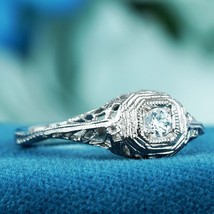 Natural Diamond Vintage Style Filigree Engagement Ring in 14K White Gold - £678.60 GBP