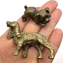 Two Miniature Vintage Collectible Bronze Brass Dogs Statue Figure Signed - $127.00