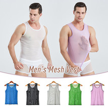 Men&#39;s Sexy Sheer Mesh Vest Top See-through Sleeveless Top Clubwear - £8.08 GBP