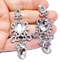 Drag Queen Chandelier Earrings Clear on Silver Rhinestone Crystal Bridal... - £31.46 GBP