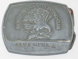 Vtg 81 North American Hunting Club Life Member Silvertone Metal Belt Buckle - $8.91
