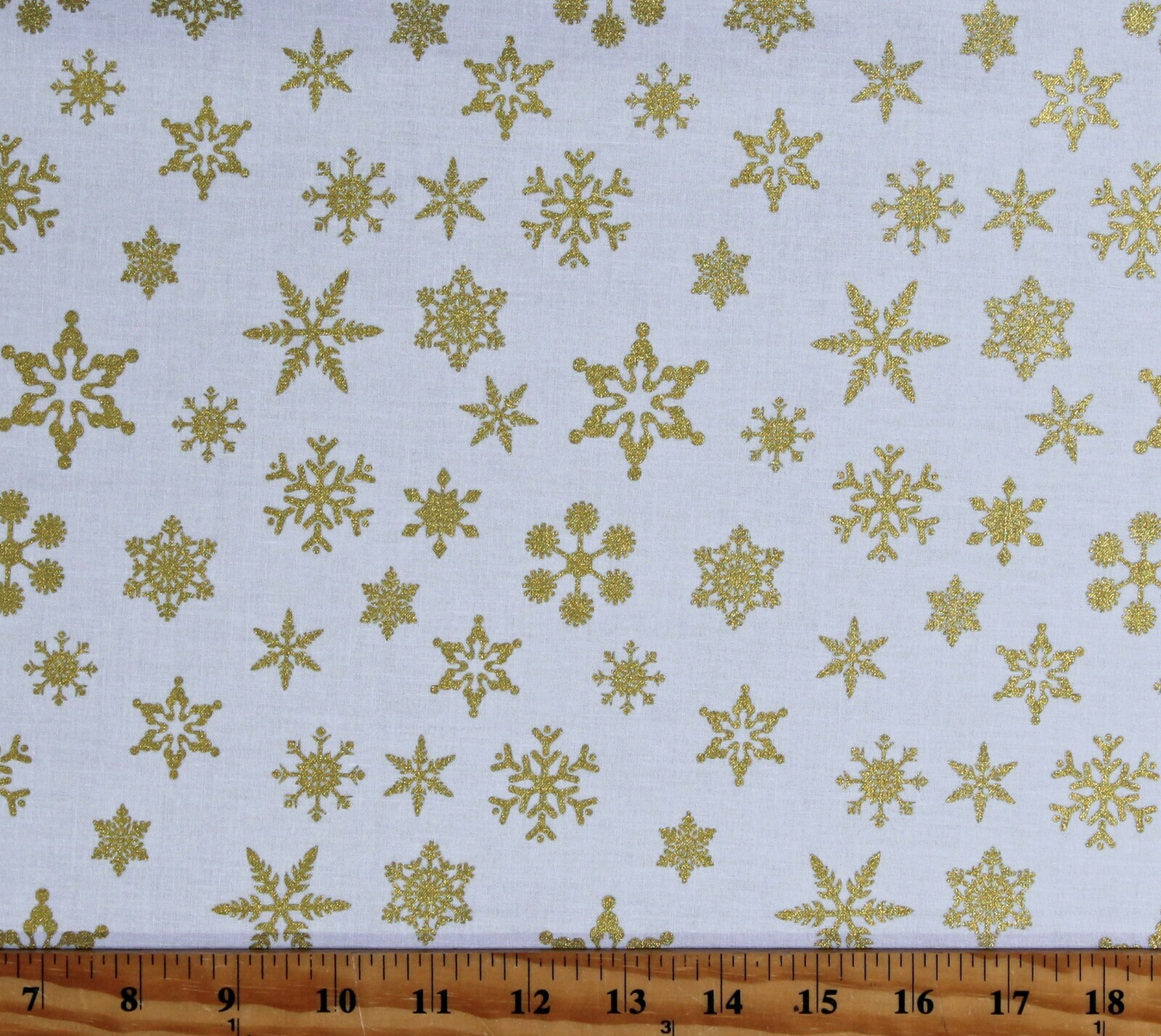 Cotton Snowflakes Gold Metallic on White Fabric Print by the Yard D502.75 - $12.95