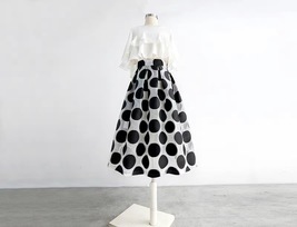 Women White Black Strip Pleated Midi Skirt A-line High Waist Pleated Plaid Skirt image 7