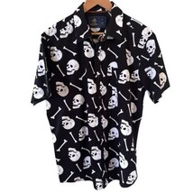 Rugby University Shirt Skulls &amp; Bones Mens XL Short Sleeve Button Up Punk Preppy - $19.34