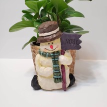 Vintage Snowman Planter, Christmas Plant Pot, Holiday Snow Man with Noel... - $19.99