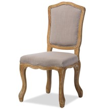 Baxton Studio Chateauneuf French Vintage Cottage Weathered Oak Linen Upholstered - $356.99