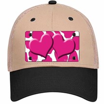 Pink White Giraffe Pink Centered Hearts Novelty Khaki Mesh License Plate Hat - £23.31 GBP