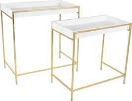 Deco 79 Wood Geometric Nesting Console Table With Gold Metal Legs, Set, White. - £88.80 GBP