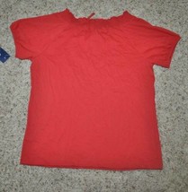 Womens Shirt Chaps Red Short Sleeve Tie Neck Top Petite $49 NEW-size PM - £11.89 GBP