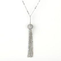 Silver Tone Eye Catching Necklace with Striking Crystal Ball &amp; Tassel - £66.55 GBP