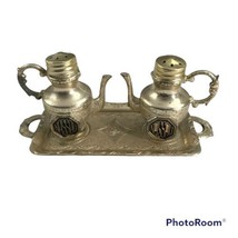 Salt Pepper Silver Plated Tea Pot Tray Set Vintage Shakers Nassau Japan Mini - £10.93 GBP